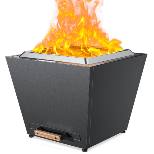 Cyberpit One Pro 25 inch Smokeless Fire Pit, Wood Burning Fireplaces w/Pull-Out Ash Pan, Portable Outdoor Firepits, Carry Handle for Backyard Patio Camping, Stainless Steel, Black