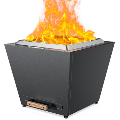 Cyberpit One Pro 25 inch Smokeless Fire Pit, Wood Burning Fireplaces w/Pull-Out Ash Pan, Portable Outdoor Firepits, Carry Handle for Backyard Patio Camping, Stainless Steel, Black