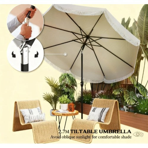 Vented Patio Table Umbrella,Outdoor Umbrella,with Crank, 8 Ribs, Push Button Tilt