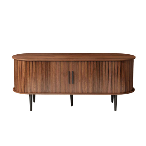 Walnut Modern Sliding Door TV Stand 47 Inch Living Room Entertainment Console Table