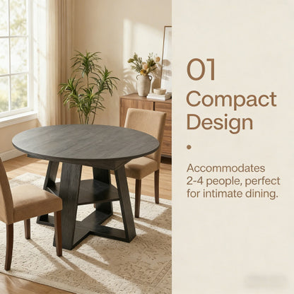 Extendable Round Dining Table for 4-8, Modern Oval Kitchen Table with Storage Shelf, Gray