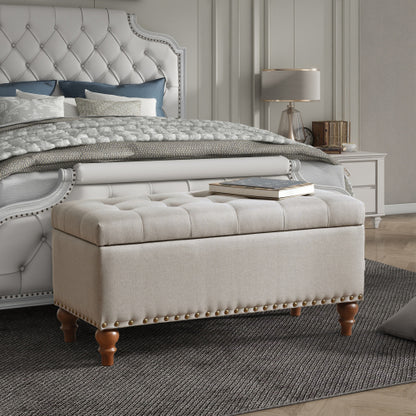 36.61 inch Linen Storage Ottoman Bench with Safety Hinge, Beige