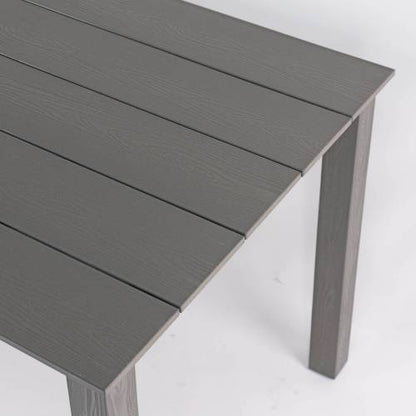 A wooden-textured imitation wood dining table, simple yet with a high quality feel. It has a small tabletop and is perfect for outdoor picnics. Charcoal gray, 68.9 inches.