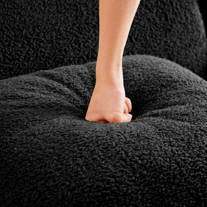 Black Teddy Fabric Modular Ottoman, No-Assembly Plush Footrest for Sectional Sofa