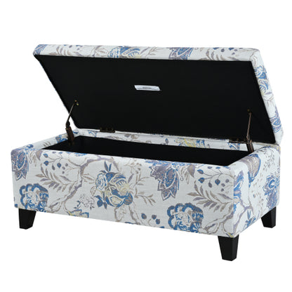 Floral Pattern Fabric Storage Ottoman, Multi-Functional Upholstered Footrest with Soft Close Hinges & Hidden Interior Storage
