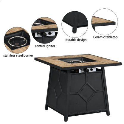 Fire Pit Table, 28-inch Square 40,000 BTU Auto-Ignition Propane Gas Firepit with Waterproof Cover