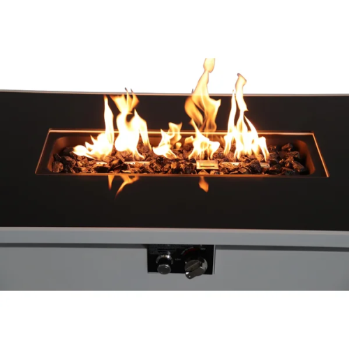43" Rectangular Fire Pit with Smoked Glass and Metal Frame