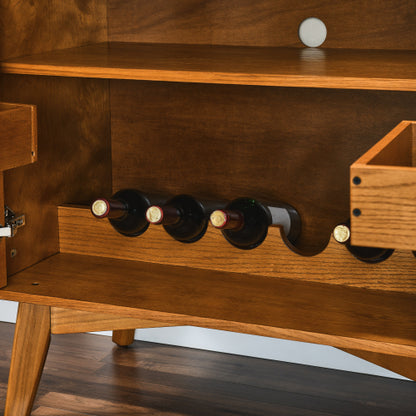 31.5 inch Liquor Cabinet with Wine Glass Holder & Wine Rack & Adjustable Shelf, Wine Cabinet, Kitchen Coffee Bar Cabinet, Rustic Sideboard Buffet  Cabinet with storage for Home Farmhouse Dining Room