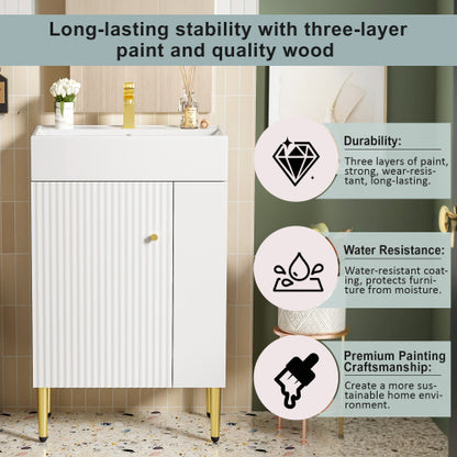 21.6" White Bathroom vanity, Combo Cabinet, Bathroom Storage Cabinet, Single Ceramic Sink, Right Side Storage