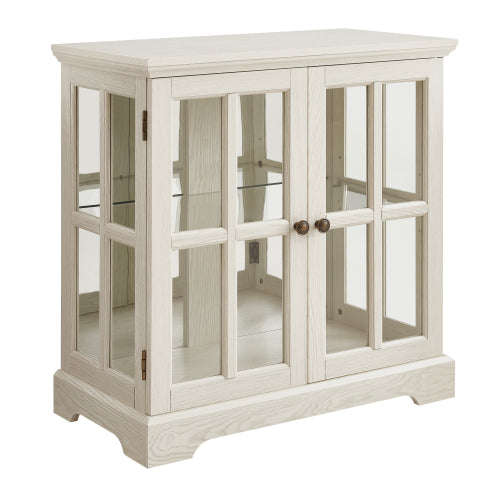 White Retro 7-Color Bluetooth LED Lattice Glass Display Cabinet