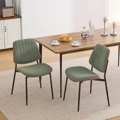 Mid-Century Modern Linen Dining Chairs Set of 2, Olive Green Upholstered Chair with Walnut Bentwood Back