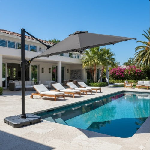 10 Ft Gray Square Large Cantilever Patio Umbrella with 360° Rotation & Tit Adjustment and Heavy Duty Offset Polyester Canopy Deck Umbrella without base.