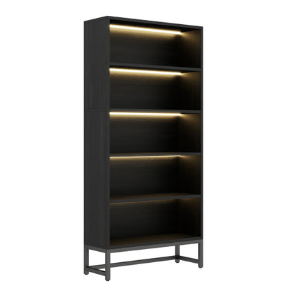 5-Tier Bookcase with Adjustable LED Lights, Heavy Duty Storage Shelf