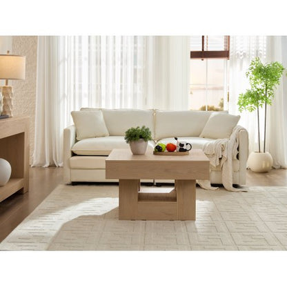 Rustic Square Coffee Table, Exquisitely Crafted with Scalloped Edges Low-Profile Living Room Coffee Table