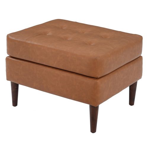 PU Leather Ottoman with Tufted Design and Solid Wood Legs