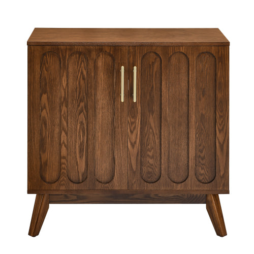 Fluted Sideboard Cabinet with Adjustable Shelves and Wood Legs Walnut Storage