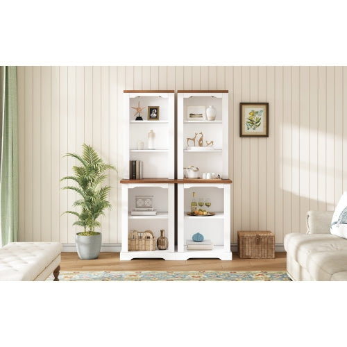 White Walnut Curved Top Two-Piece Combined Anti-Tip Tall Storage Cabinet