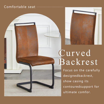 Set of 2 Vintage Brown Tech Fabric Dining Chairs, 39.3inch  High Back Metal Frame Accent Chairs