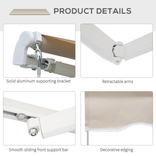 Outsunny 8' x 7' Patio Retractable Awning, Manual Exterior Sun Shade Deck Window Cover, Beige