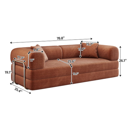 78.8-Inch Brown Compression Convertible Boneless Modular Corduroy Floor Sofa-Bed No-Assembly for Living-Room Bedroom