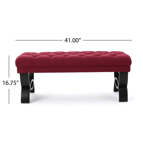 Red Tufted Ottoman Bench with Diamond Stitching and Half Circle Legs