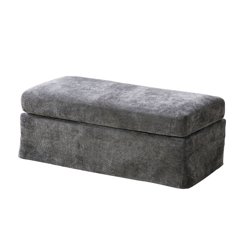 46 inch Charcoal Chenille Upholstered Ottoman with Black Metal Legs, 500 LBS Multiuse Footrest for Living Room Office