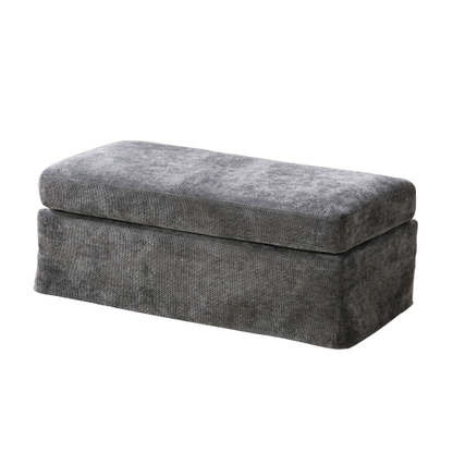 46 inch Charcoal Chenille Upholstered Ottoman with Black Metal Legs, 500 LBS Multiuse Footrest for Living Room Office