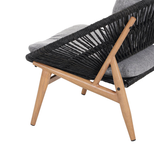 Cyril Outdoor Wicker Papasan Style Lounge Chair, Dark Grey Wicker with Grey Cushion