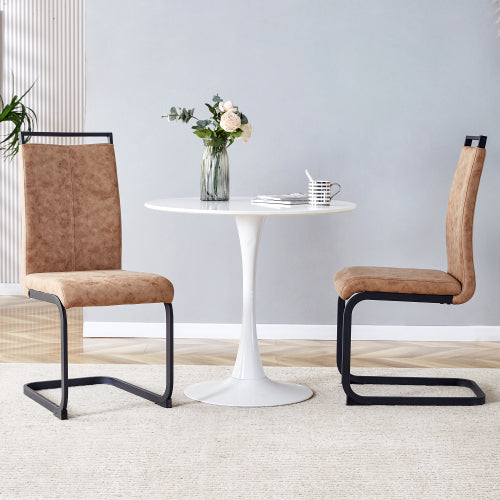 High Back Fabric Dining Chairs with C-Shaped Metal Legs, Set of 2, Brown/Black