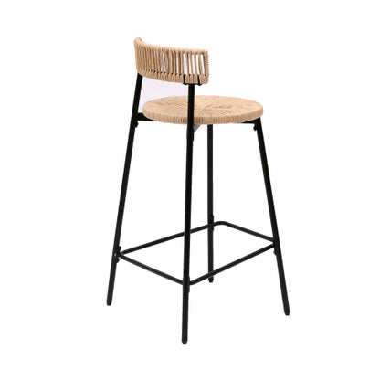 Hand Woven Bar Stools with Back Set of 2 Paper Rope Round Barstools with Footrest for Kitchen Island & Dining Rooms (Black & Honey)