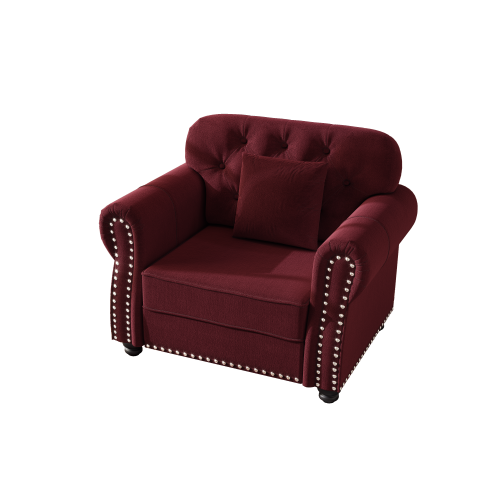 41.3 inch  Burgundy Velvet Mid-Century Sofa,Nailhead Trim & 1 Pillow