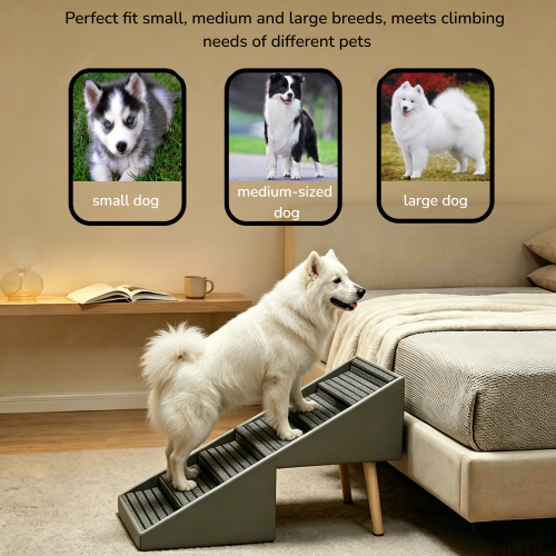 Grey 2-in-1 Foldable Pet Stairs Ottoman, 6 Steps Dog Ramp 25.2 inch, Converts to Footrest for Large & Small Dogs