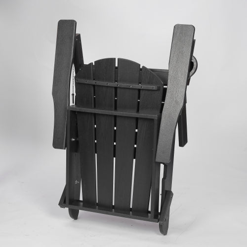 HDPE Folding  Chair with Dual Cup Holder - Composite  Chair with Wood Texture- Black