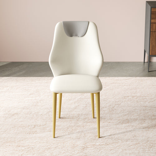 Set of 2 Miller White & Gray PU Dining Chairs, Gold-Plated Carbon Steel Leg 330lbs Weight Capacity