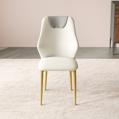 Set of 2 Miller White & Gray PU Dining Chairs, Gold-Plated Carbon Steel Leg 330lbs Weight Capacity