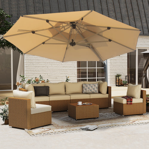 Round Cantilever Umbrella with Center Pole, Beige (Base Not Included)