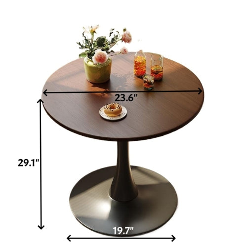 24inch  Walnut Round Tulip Table, MDF Top & Steel Base Mid-Century Dining & Coffee Table