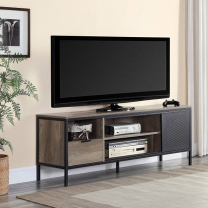Rustic Oak & Black 55 Inch TV Stand with 1 Drawer & 4 Compartments for 50 Inch TV