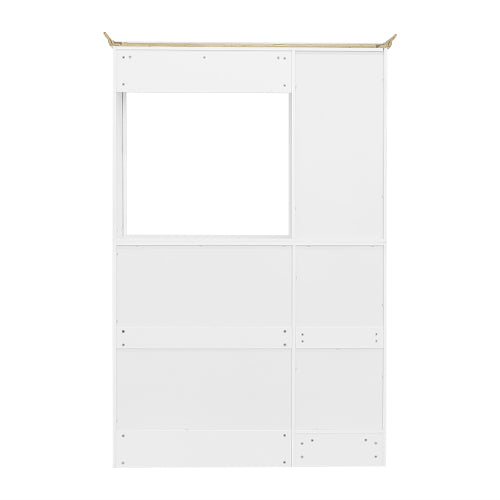 54.7 inch Hall Tree with Integrated Shoe Cabinet and Mirrored Cabinet Door, Coat Hanger, Entryway Bench, 4-in-1 Design, 2 Flip Drawers, 4 Hooks and 2 Cabinets for Entrance,Living Room