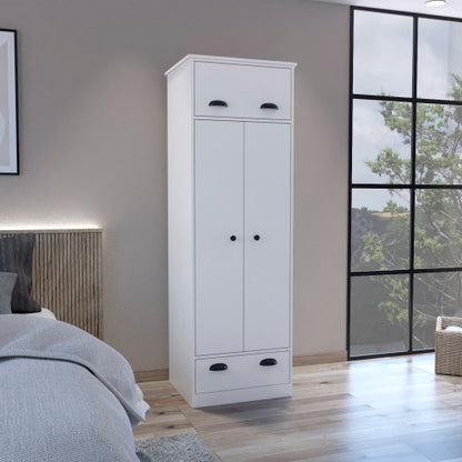 Armoire with 1 Drawer and 1 Hinged Drawer with Handles White