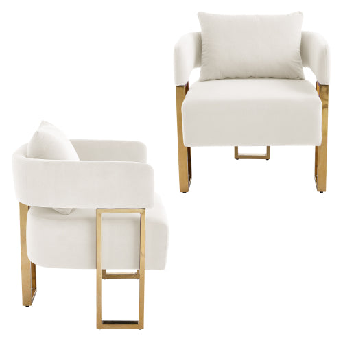 White Velvet Accent Side Chairs 2Pack,Gold Electroplated Metal Legs