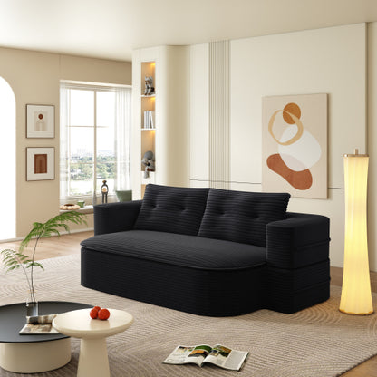 78.7-Inch Black Convertible Corduroy Sleeper Floor Sofa-Bed with Zip-On Blanket & 2 Pillows No-Assembly