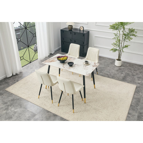 Sintered Stone Dining Table with Metal Base, Pandora Beige