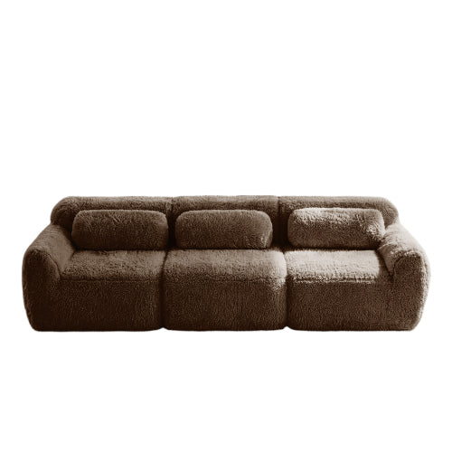 114 inch  Chocolate Plush Modular Sectional Sofa,Buckle Connection,No Assembly,Throw Pillows