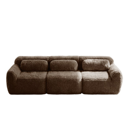 114 inch  Chocolate Plush Modular Sectional Sofa,Buckle Connection,No Assembly,Throw Pillows