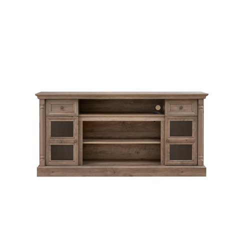 70 Inch Antique White Farmhouse Roman Column TV Stand with LED & Fireplace Reserved Space