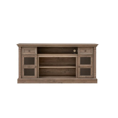 70 Inch Antique White Farmhouse Roman Column TV Stand with LED & Fireplace Reserved Space