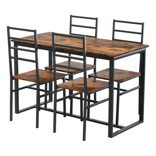 5-Piece Modern Dining Table Set with Metal Frame and MDF Chairs, Industrial Kitchen Furniture Set for 4