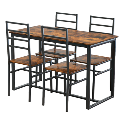 5-Piece Modern Dining Table Set with Metal Frame and MDF Chairs, Industrial Kitchen Furniture Set for 4