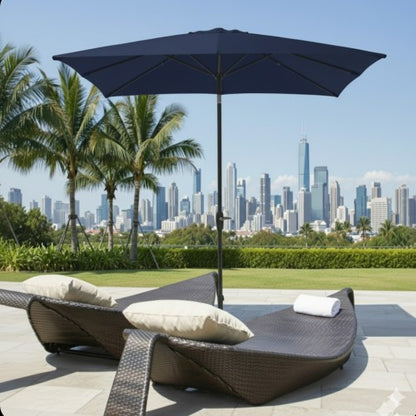 6.5 x 10 ft Navy Blue Rectangular Patio Umbrella with Crank, Tilt, Polyester UV-Resistant Canopy for Pool, Backyard & Patio (Without base)